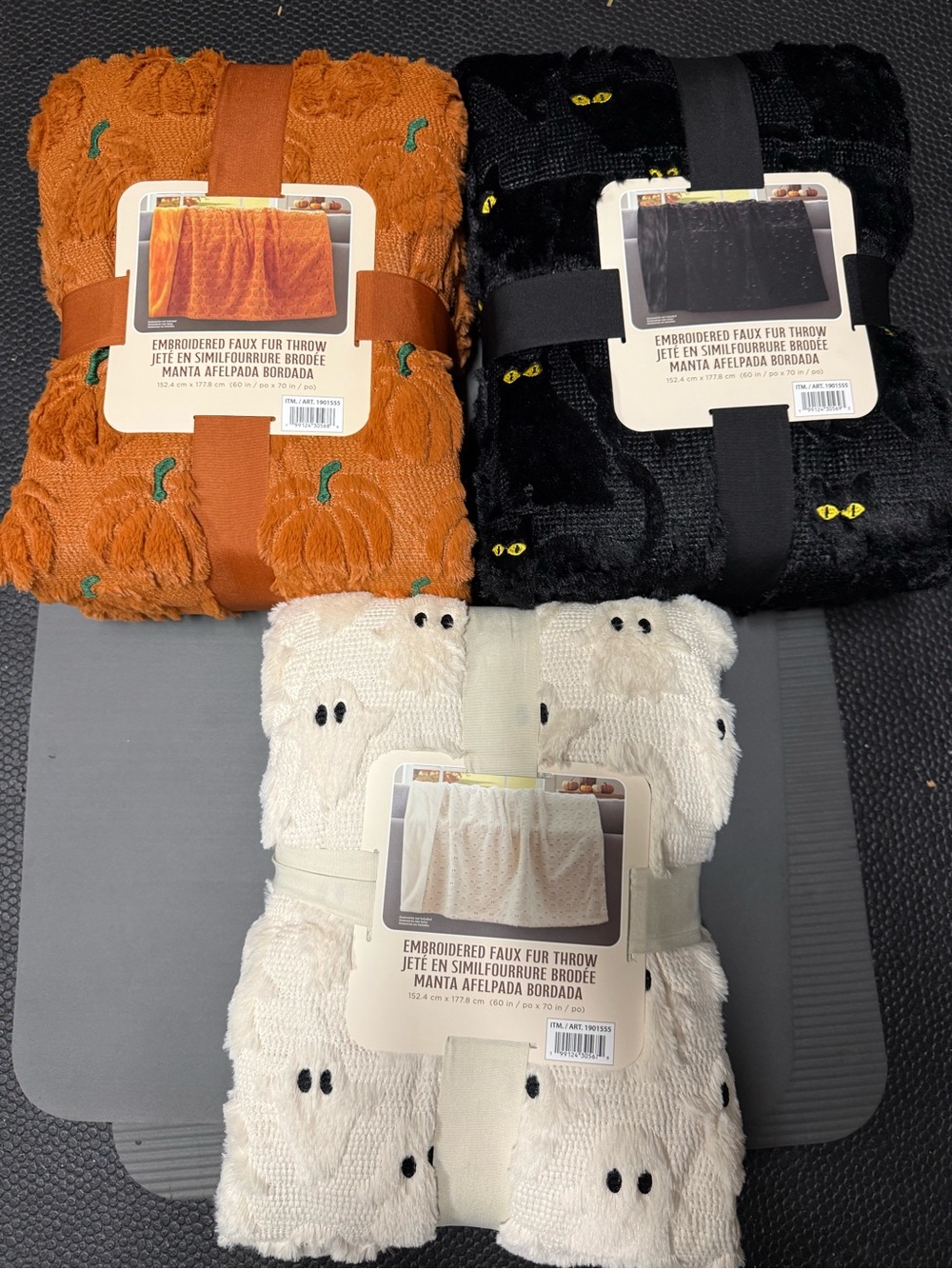 Viral Costco Halloween Embroidered Faux Fur Throws - Orange, Black, White